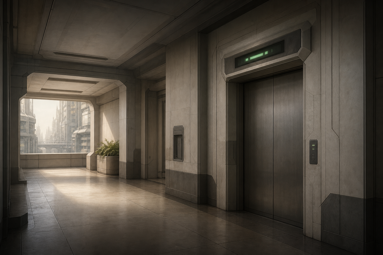 B — Matte painting: Лифт